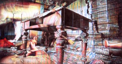 'TV Screen II - "Where Wolves and Bears Dare", 2009, colour Biro drawing by Jane Lee McCracken