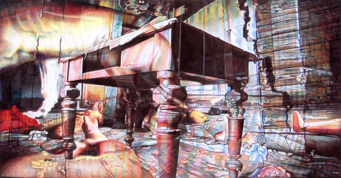 'TV Screen II - "Where Wolves and Bears Dare", 2009, colour Biro drawing by Jane Lee McCracken