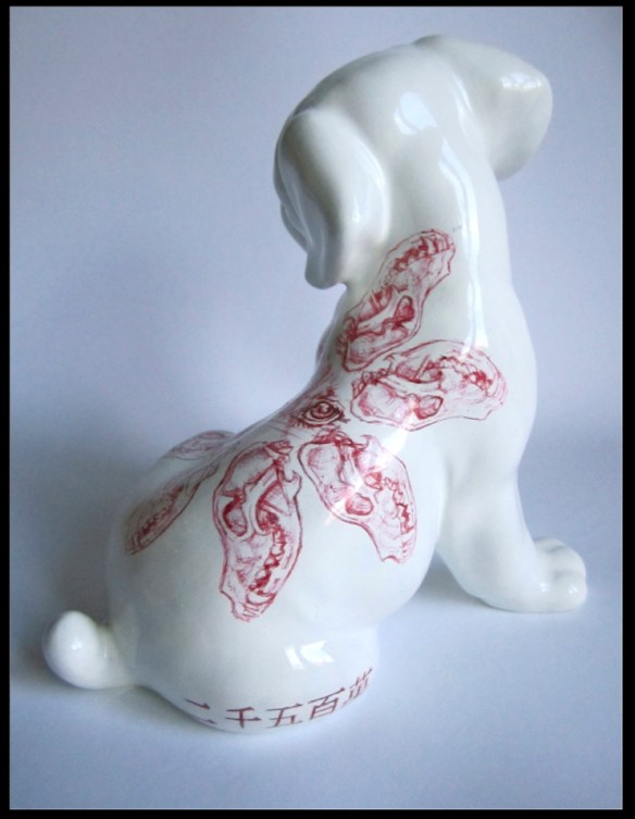'Dog', Royal Ashmore Boxer Dog Puppy figurine with original red Biro drawing by Jane Lee McCracken
