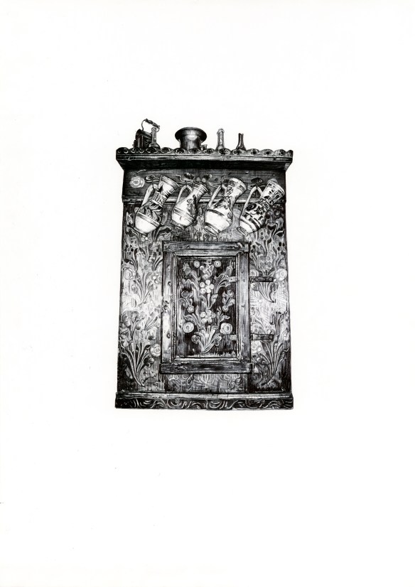 'The Cupboard', original black Biro drawing by Jane Lee McCracken