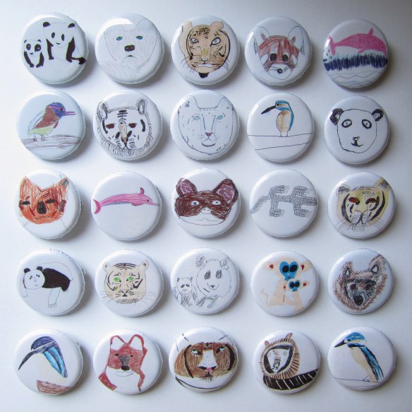 Endangered Species badges with drawings by Year 5 Students