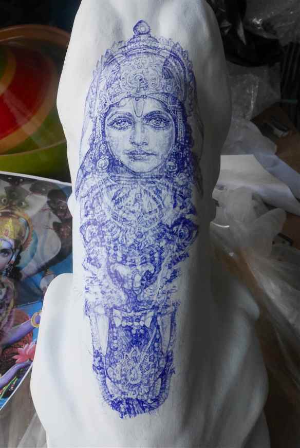 Tiger Sculpture Tattoo drawing in blue Biro