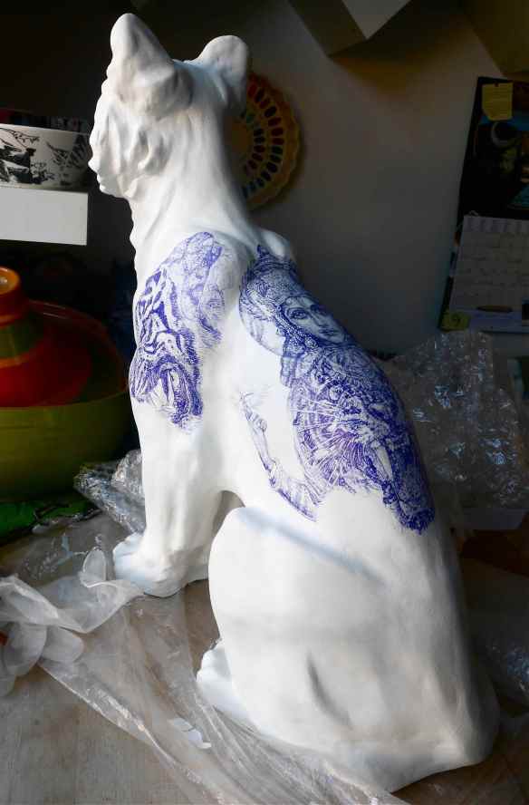 'Blue Tiger' Tattooed Sculpture, work in progress